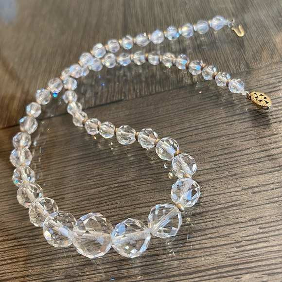 Vintage Clear Cut Glass Crystal Necklace with Gold Filled Clasp